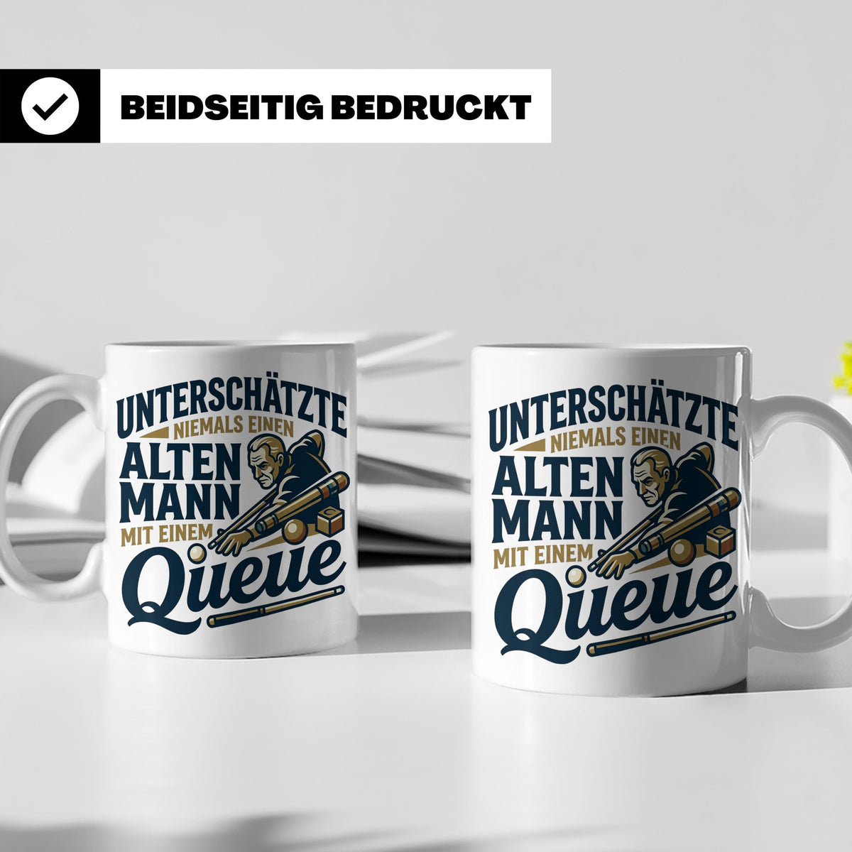 Alter Mann mit Queue Tasse für Billardspieler, lustiger Spru – Weiß [farbe:weiß]