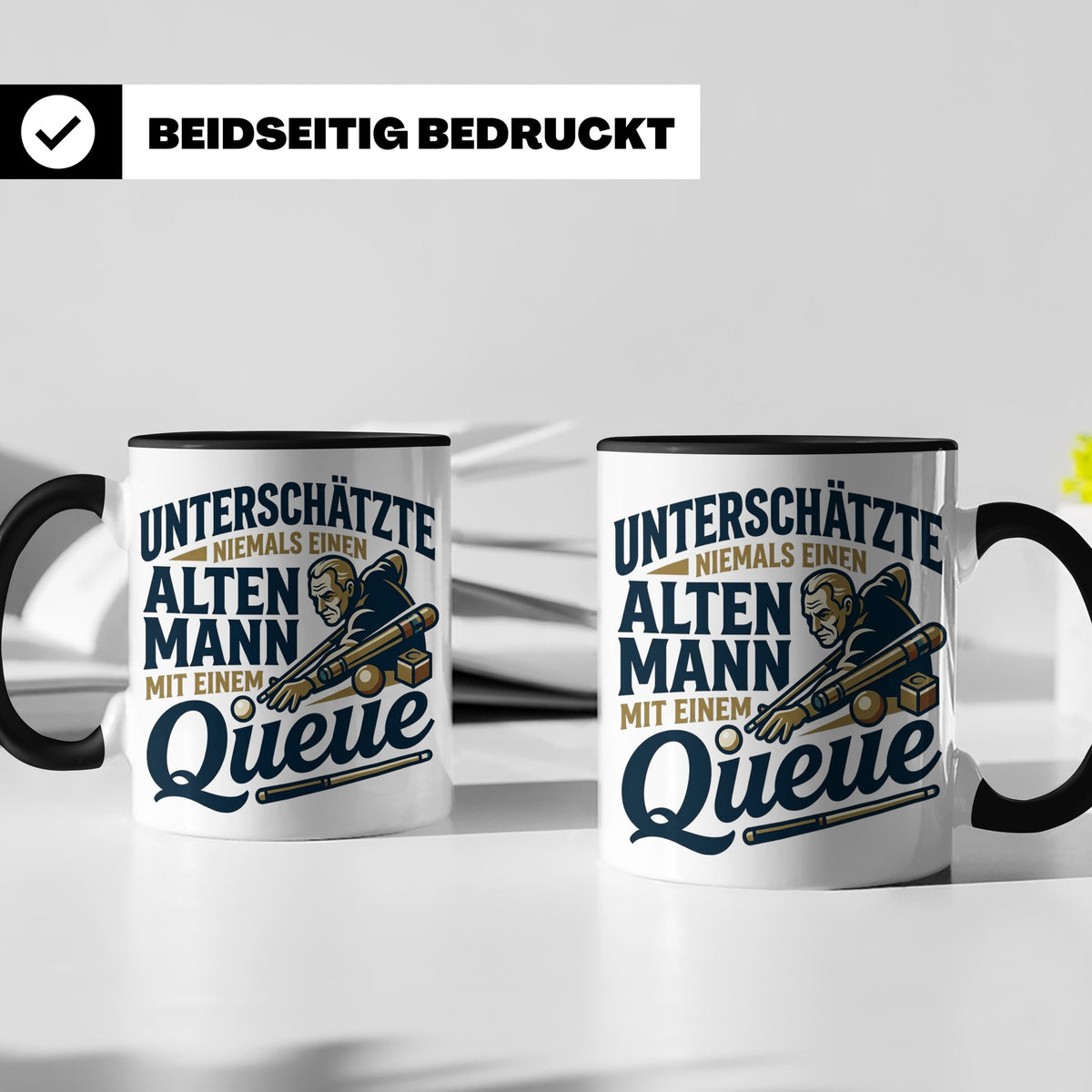 Alter Mann mit Queue Tasse für Billardspieler, lustiger Spru – Schwarz [farbe:schwarz]
