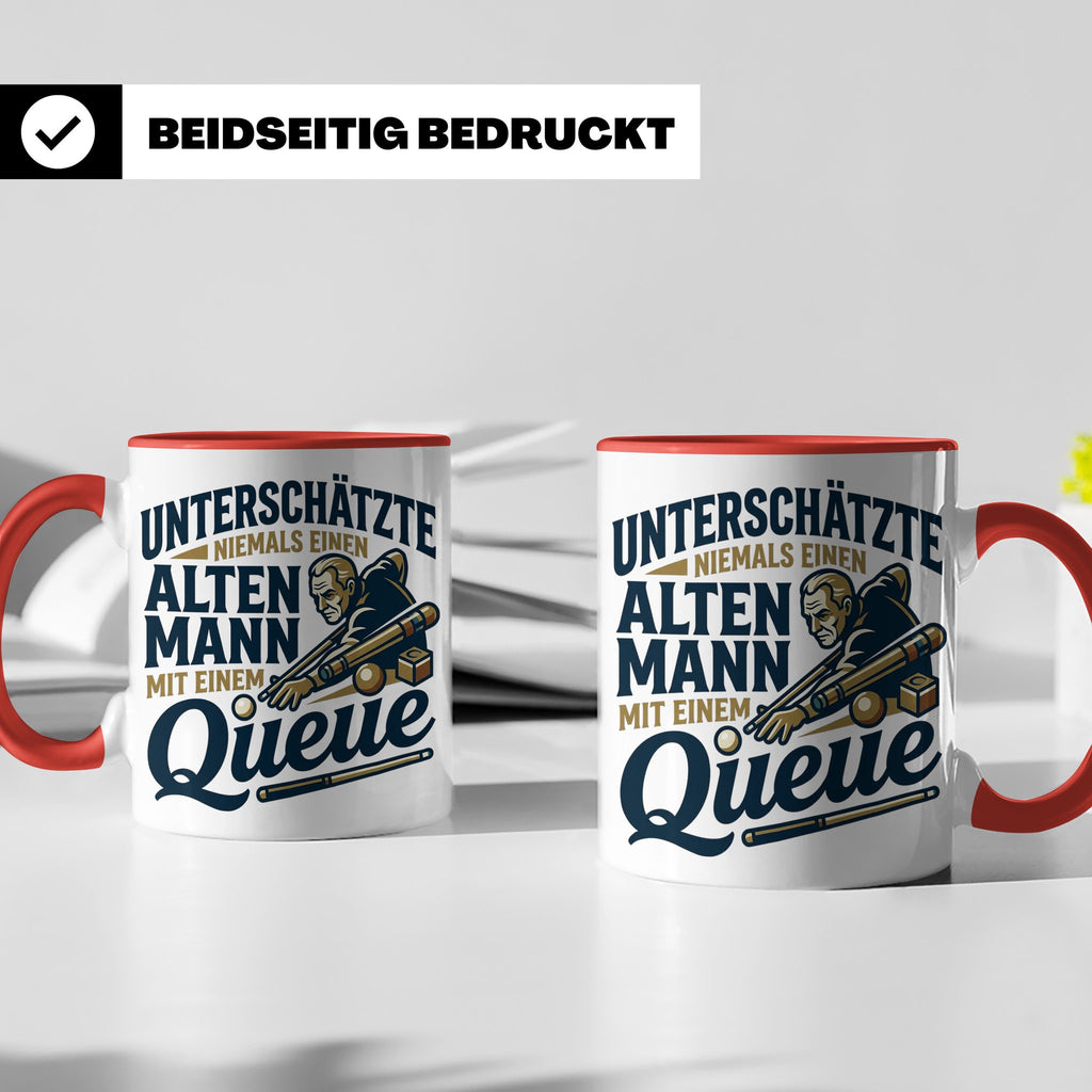 Alter Mann mit Queue Tasse für Billardspieler, lustiger Spru – Rot [farbe:rot]