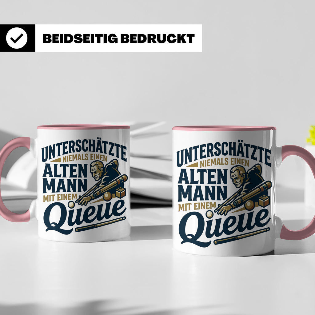 Alter Mann mit Queue Tasse für Billardspieler, lustiger Spru – Rosa [farbe:rosa]