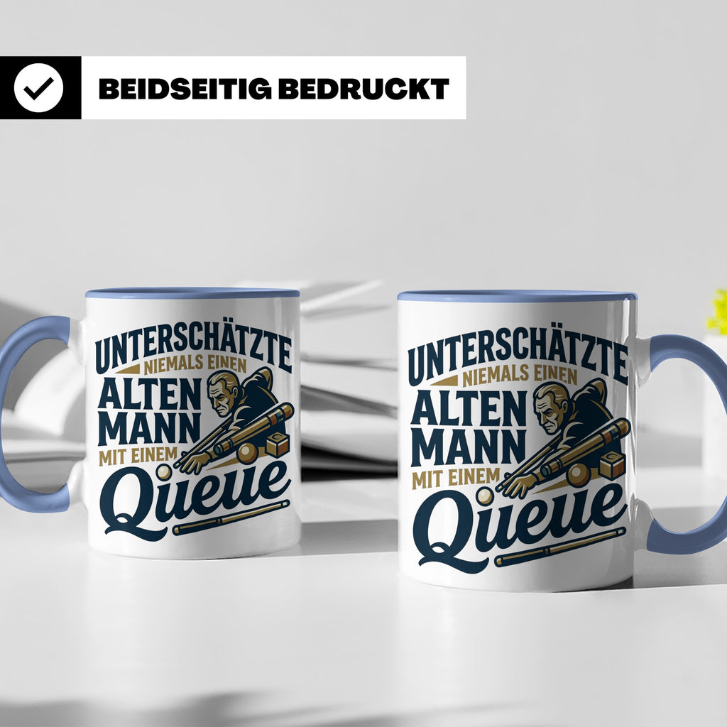 Alter Mann mit Queue Tasse für Billardspieler, lustiger Spru – Blau [farbe:blau]