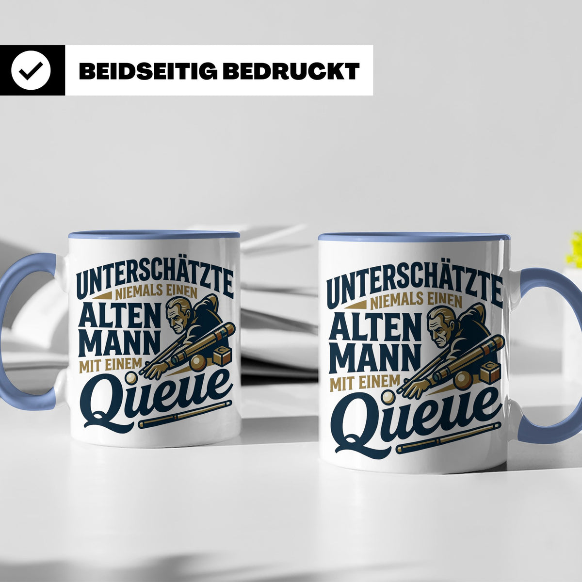 Alter Mann mit Queue Tasse für Billardspieler, lustiger Spru – Blau [farbe:blau]