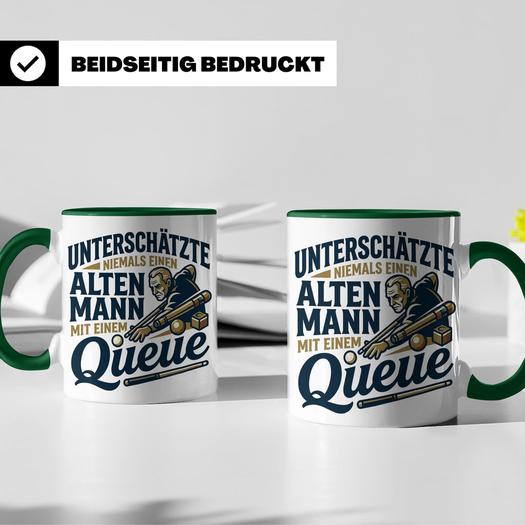 Alter Mann mit Queue Tasse für Billardspieler, lustiger Spru – Grün [farbe:grün]