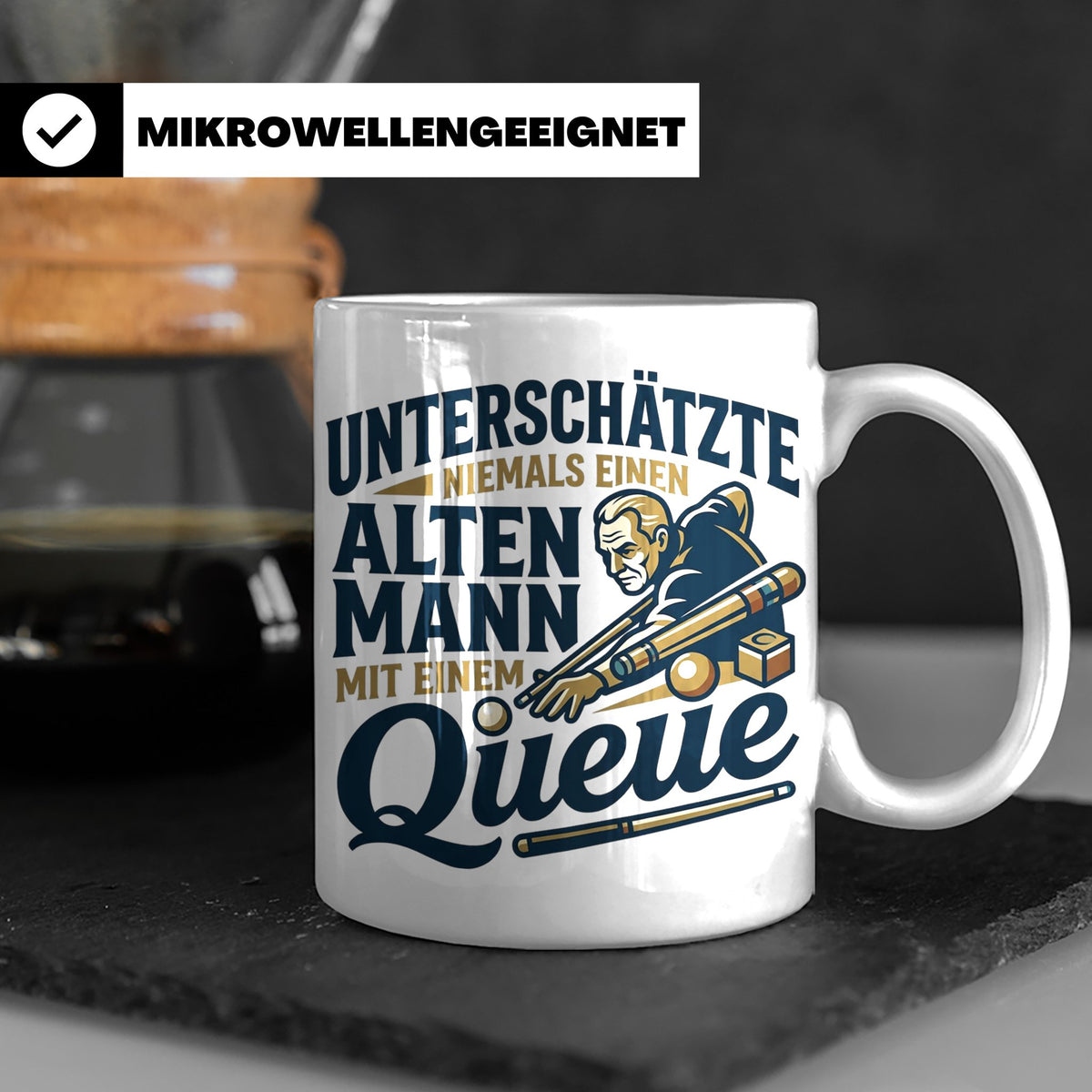 Alter Mann mit Queue Tasse für Billardspieler, lustiger Spru – Weiß [farbe:weiß]