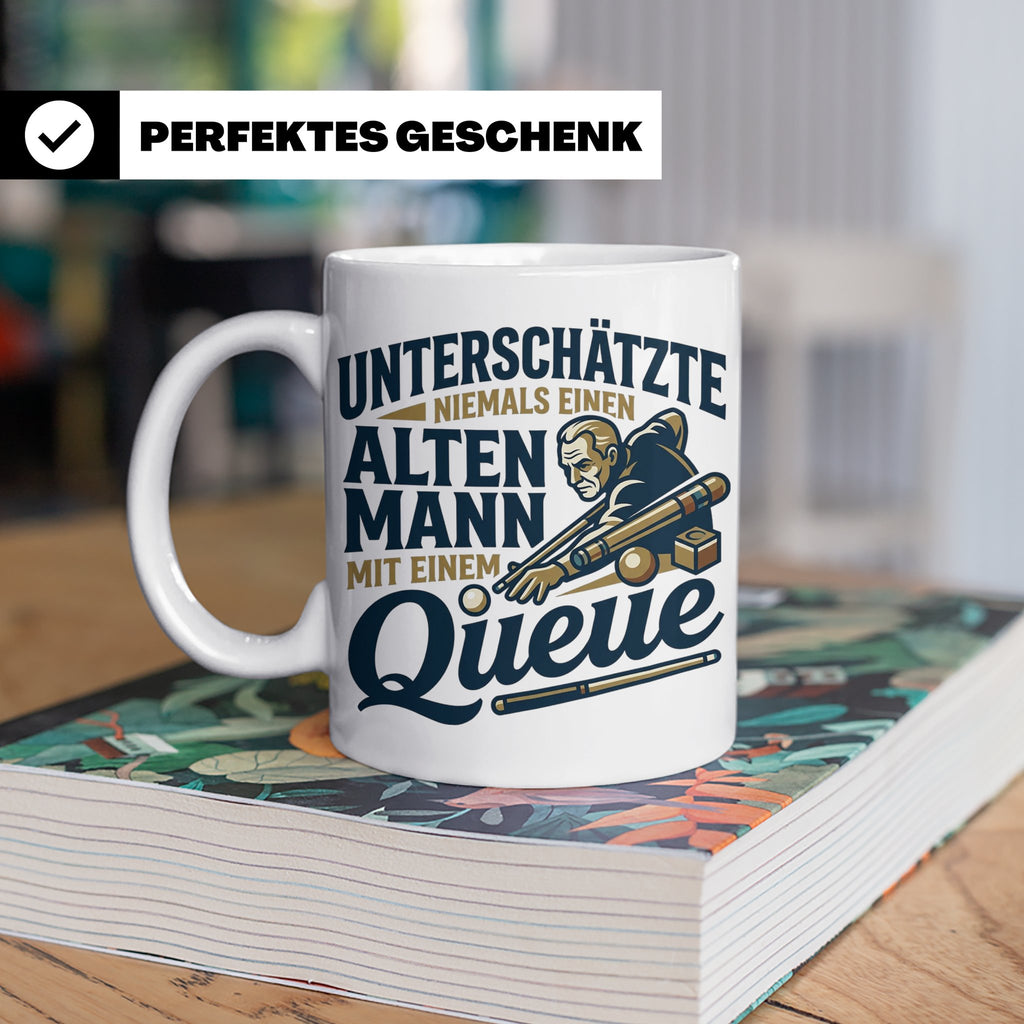 Alter Mann mit Queue Tasse für Billardspieler, lustiger Spru – Weiß [farbe:weiß]