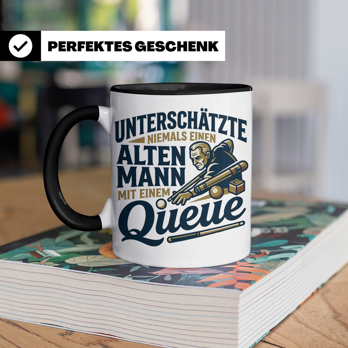 Alter Mann mit Queue Tasse für Billardspieler, lustiger Spru – Schwarz [farbe:schwarz]