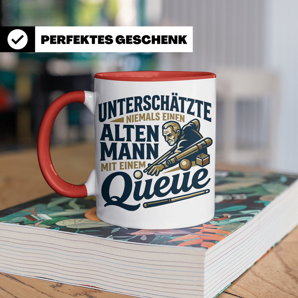 Alter Mann mit Queue Tasse für Billardspieler, lustiger Spru – Rot [farbe:rot]