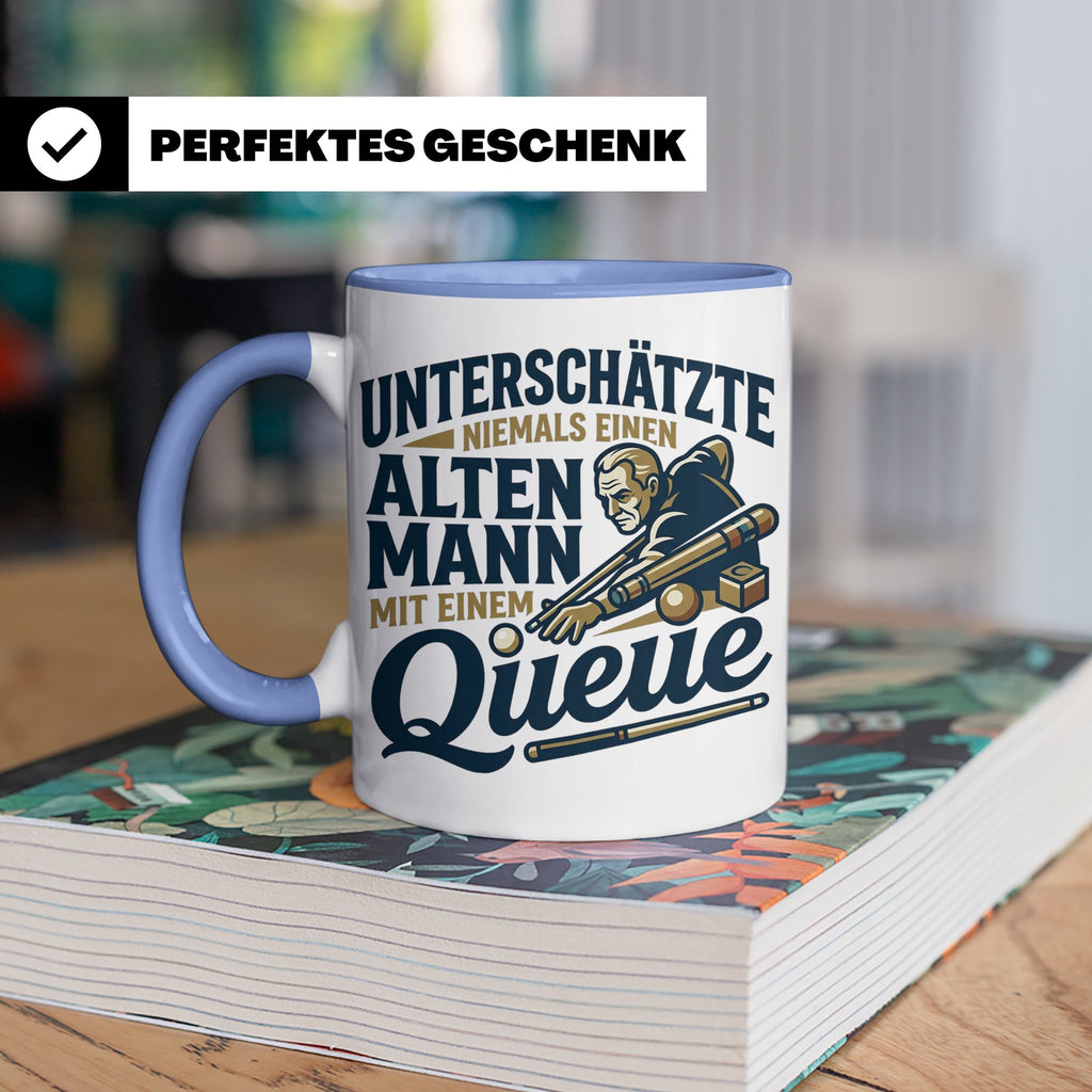 Alter Mann mit Queue Tasse für Billardspieler, lustiger Spru – Blau [farbe:blau]