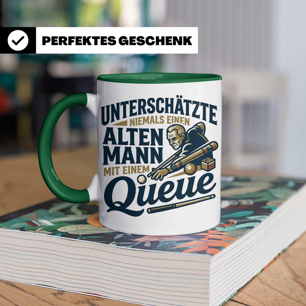 Alter Mann mit Queue Tasse für Billardspieler, lustiger Spru – Grün [farbe:grün]