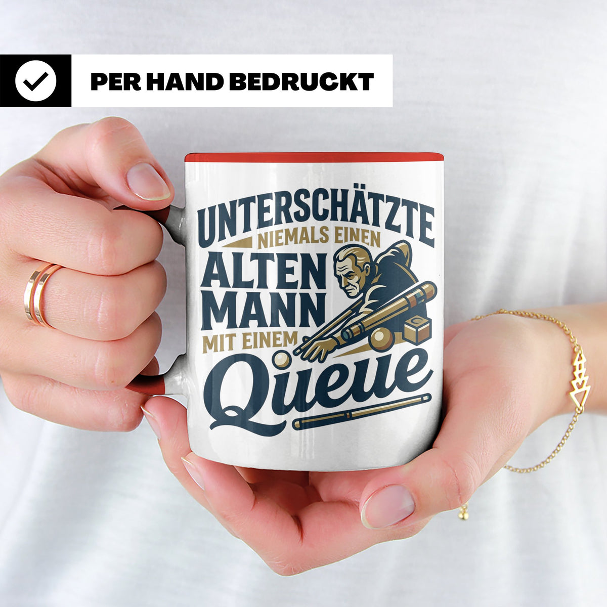 Alter Mann mit Queue Tasse für Billardspieler, lustiger Spru – Rot [farbe:rot]