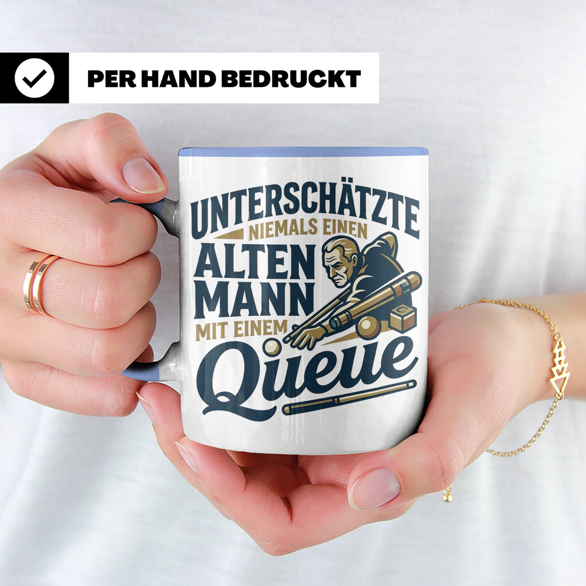 Alter Mann mit Queue Tasse für Billardspieler, lustiger Spru – Blau [farbe:blau]