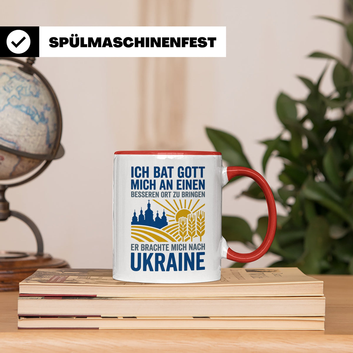 Ukraine Tasse mit Spruch Ich bat Gott | Geschenk für Ukraine – Rot [farbe:rot]