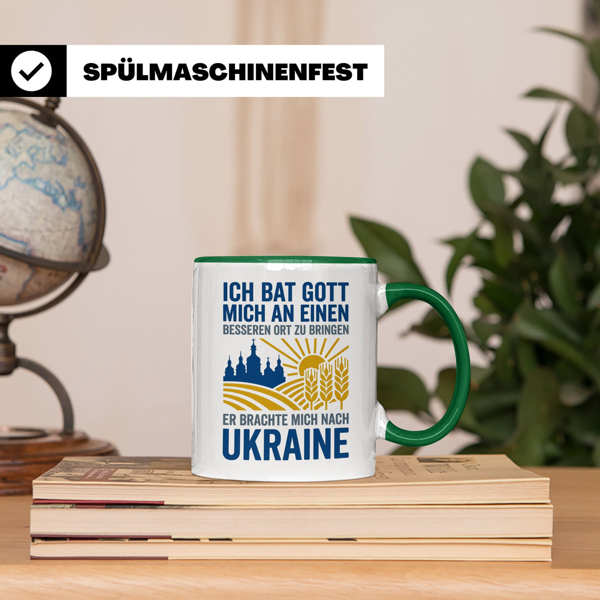Ukraine Tasse mit Spruch Ich bat Gott | Geschenk für Ukraine – Grün [farbe:grün]