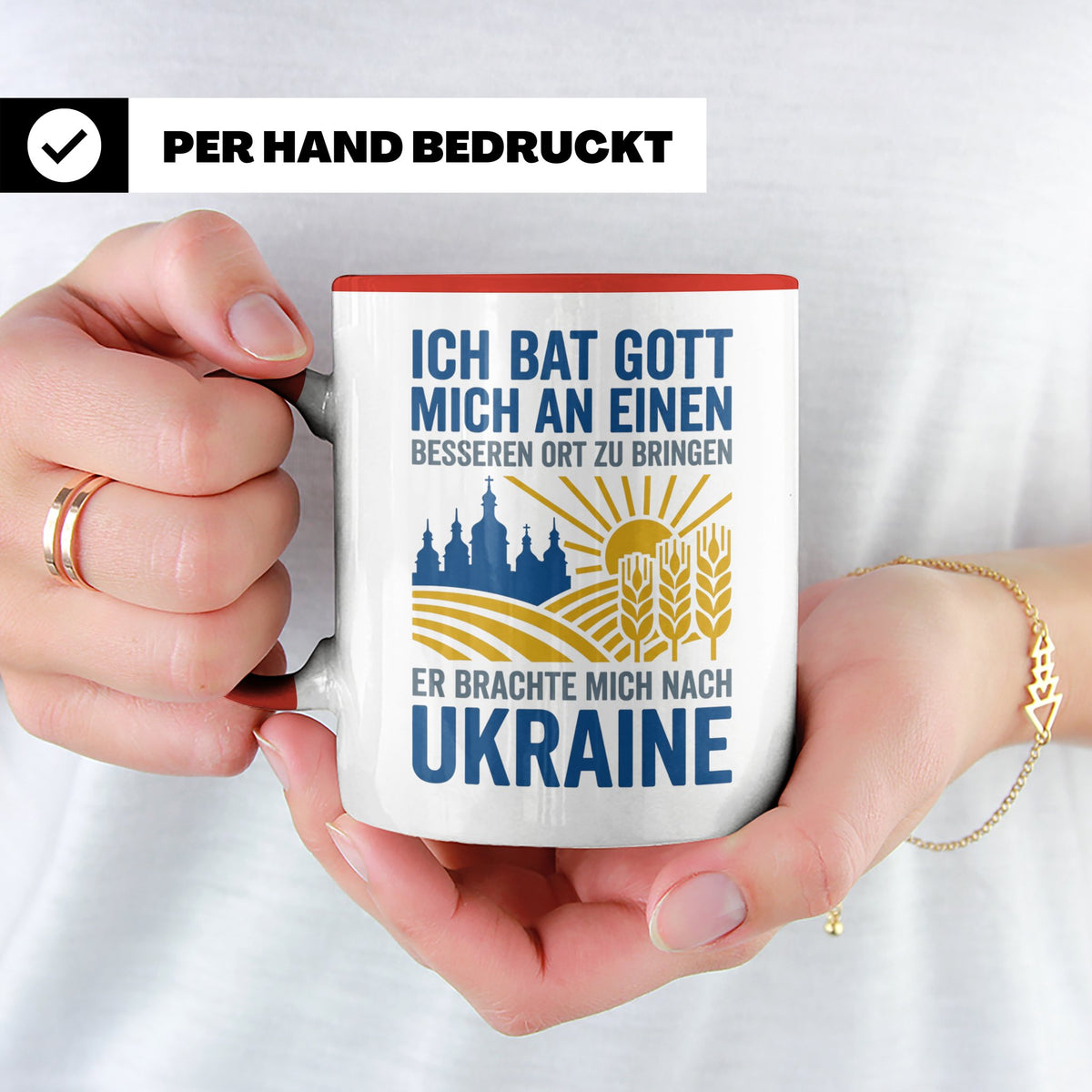 Ukraine Tasse mit Spruch Ich bat Gott | Geschenk für Ukraine – Rot [farbe:rot]