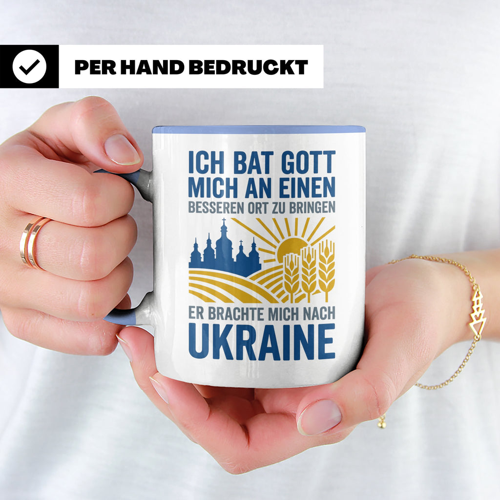 Ukraine Tasse mit Spruch Ich bat Gott | Geschenk für Ukraine – Blau [farbe:blau]