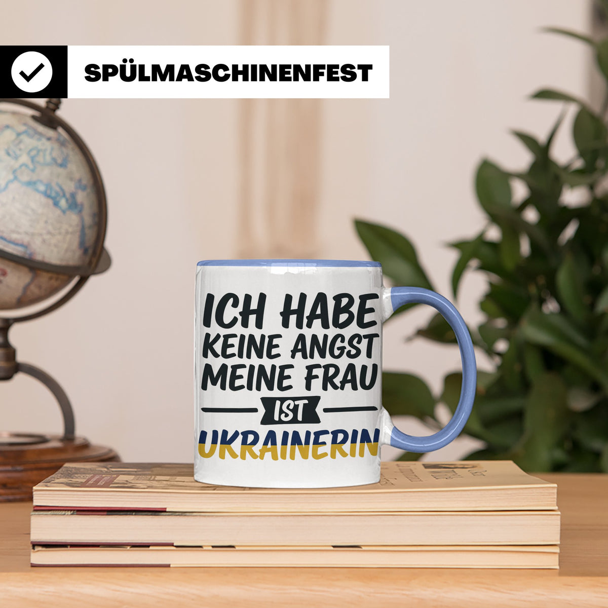 Ukrainerin Frau Tasse mit Spruch Keine Angst. Lustiges Gesch – Blau [farbe:blau]