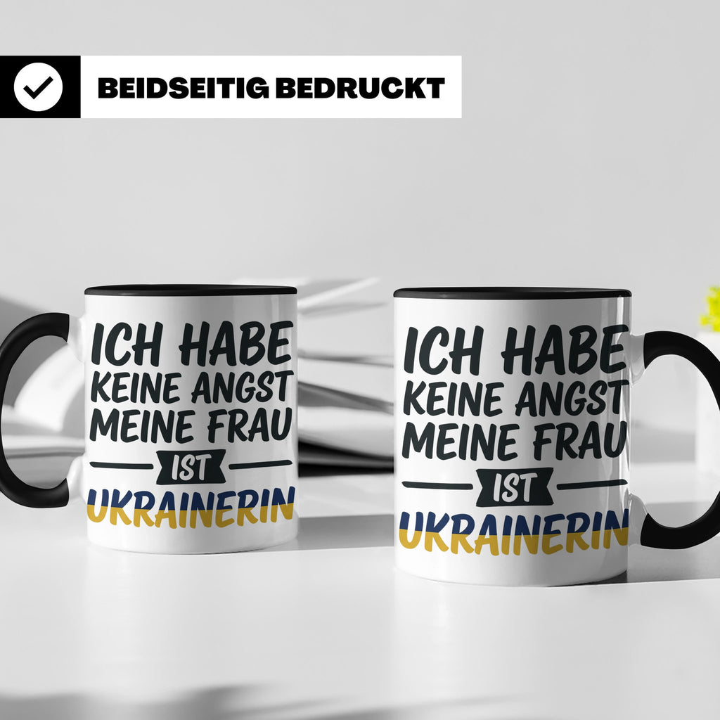 Ukrainerin Frau Tasse mit Spruch Keine Angst. Lustiges Gesch – Schwarz [farbe:schwarz]