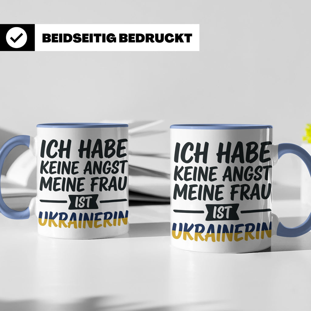 Ukrainerin Frau Tasse mit Spruch Keine Angst. Lustiges Gesch – Blau [farbe:blau]