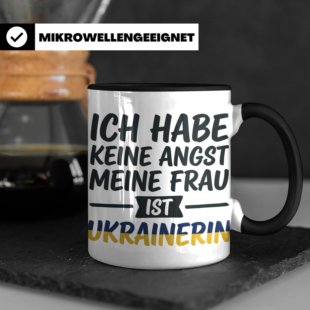 Ukrainerin Frau Tasse mit Spruch Keine Angst. Lustiges Gesch – Schwarz [farbe:schwarz]