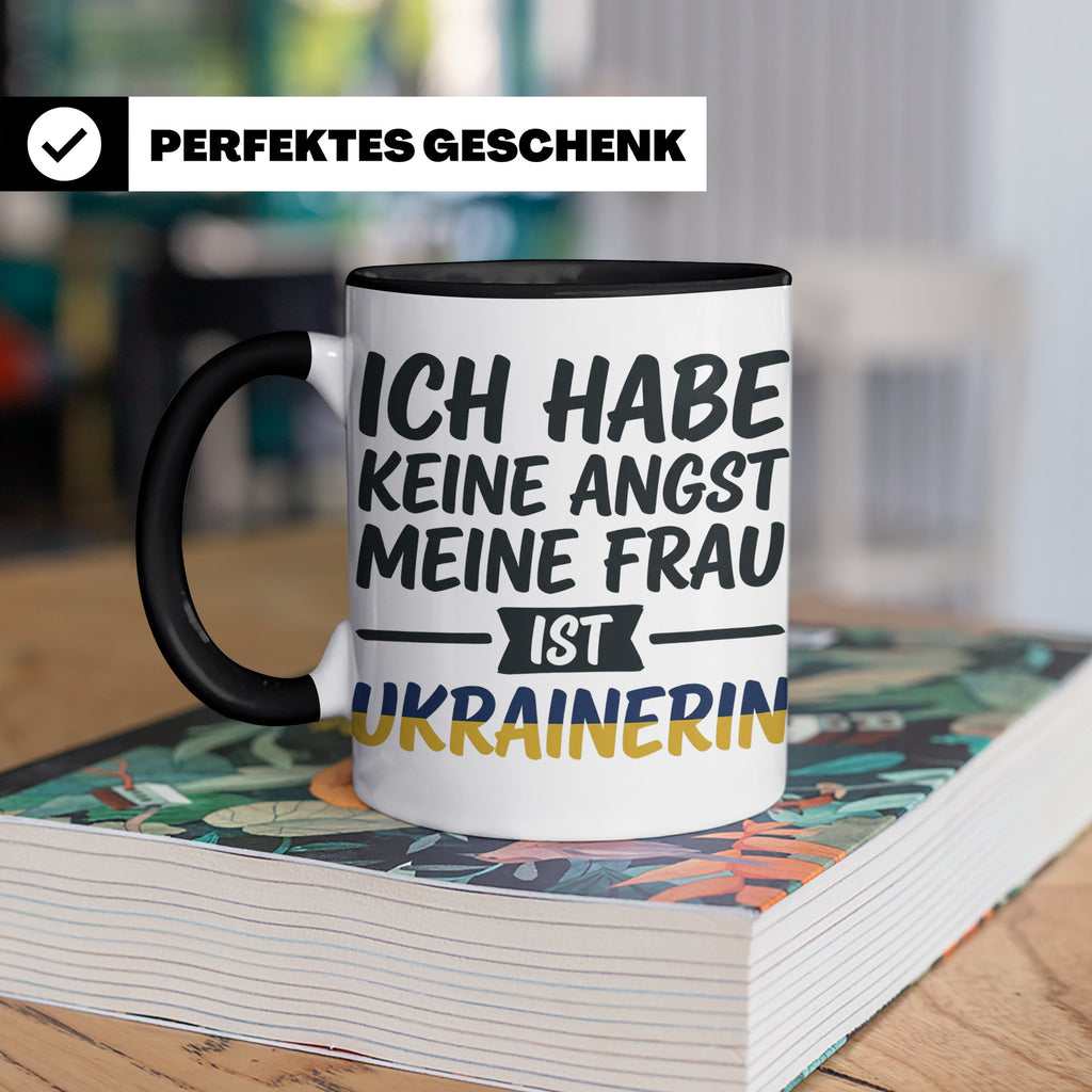 Ukrainerin Frau Tasse mit Spruch Keine Angst. Lustiges Gesch – Schwarz [farbe:schwarz]
