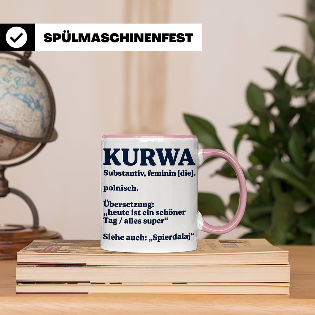 Kurwa Tasse mit lustiger Definition, polnischer Spruch als G – Rosa [farbe:rosa]
