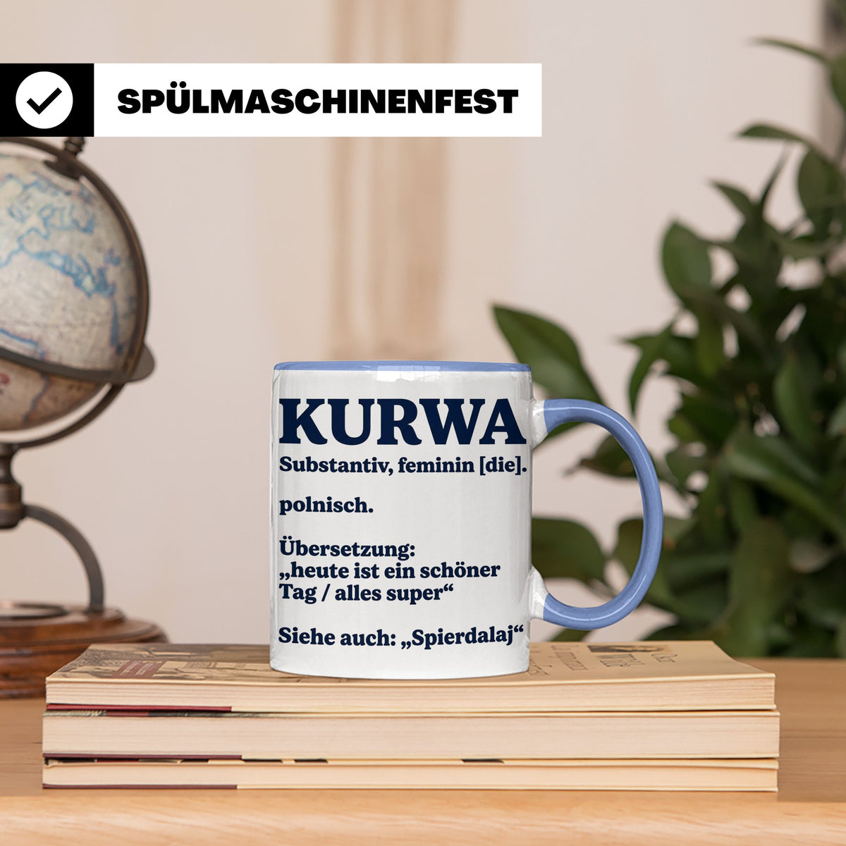 Kurwa Tasse mit lustiger Definition, polnischer Spruch als G – Blau [farbe:blau]