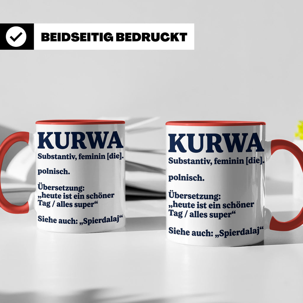 Kurwa Tasse mit lustiger Definition, polnischer Spruch als G – Rot [farbe:rot]