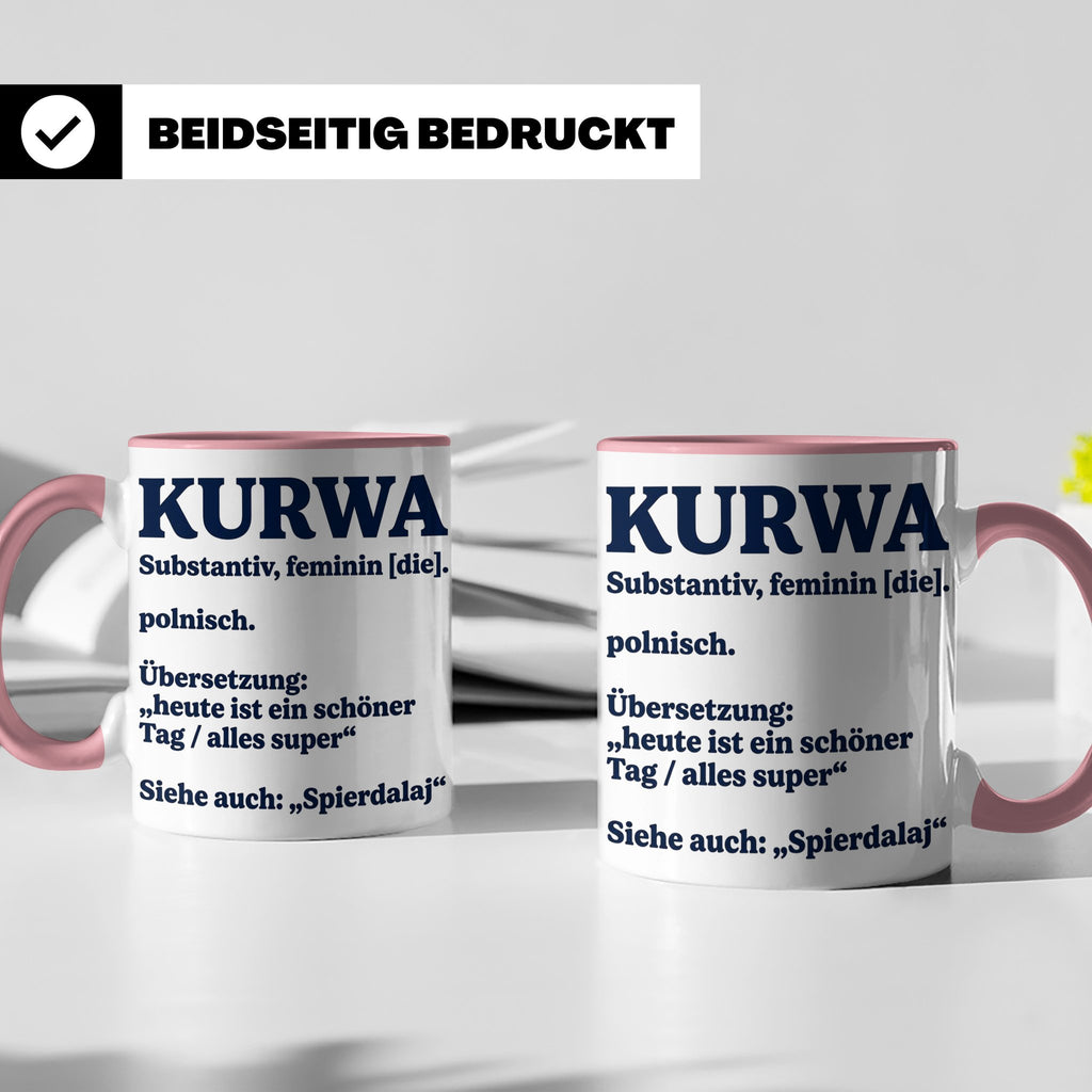 Kurwa Tasse mit lustiger Definition, polnischer Spruch als G – Rosa [farbe:rosa]