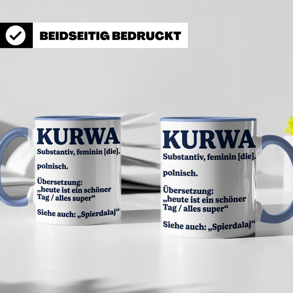 Kurwa Tasse mit lustiger Definition, polnischer Spruch als G – Blau [farbe:blau]
