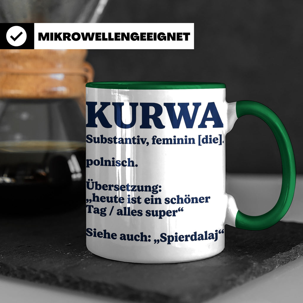 Kurwa Tasse mit lustiger Definition, polnischer Spruch als G – Grün [farbe:grün]