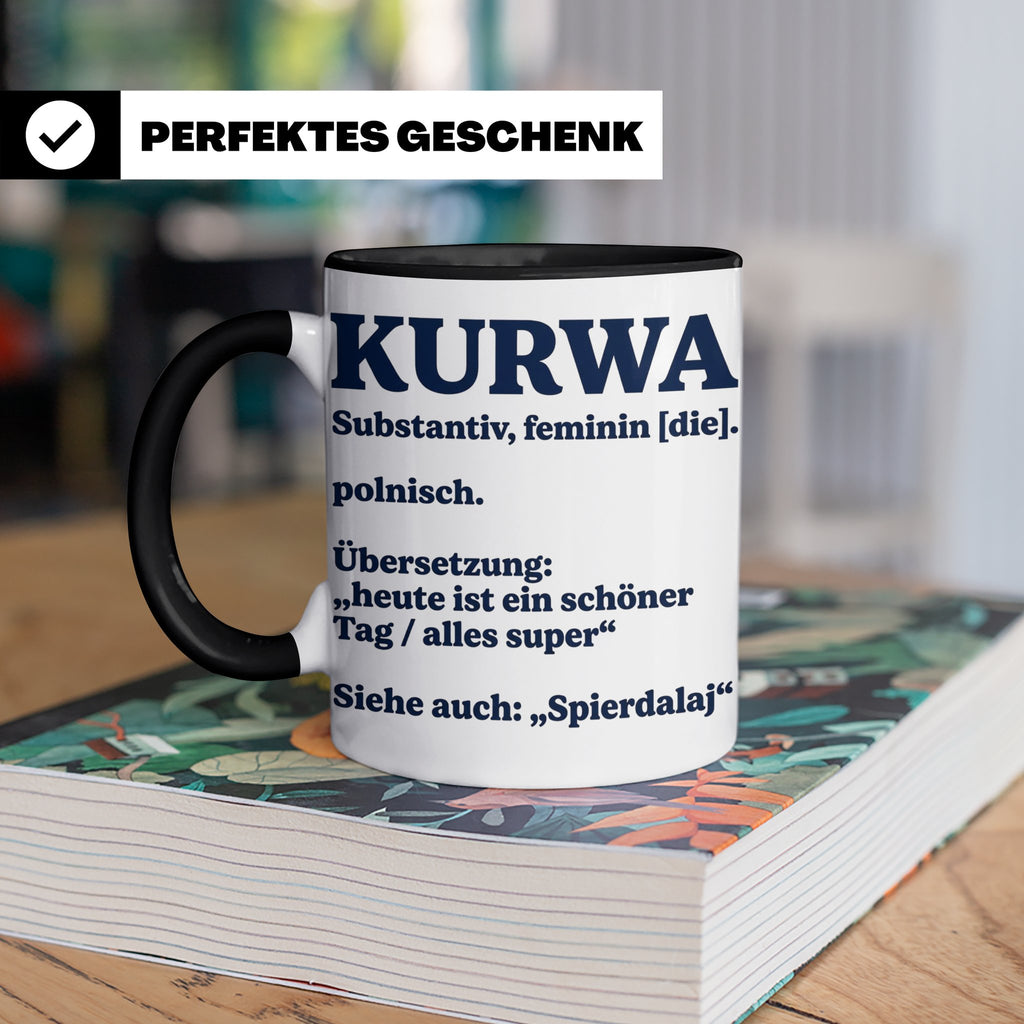 Kurwa Tasse mit lustiger Definition, polnischer Spruch als G – Schwarz [farbe:schwarz]