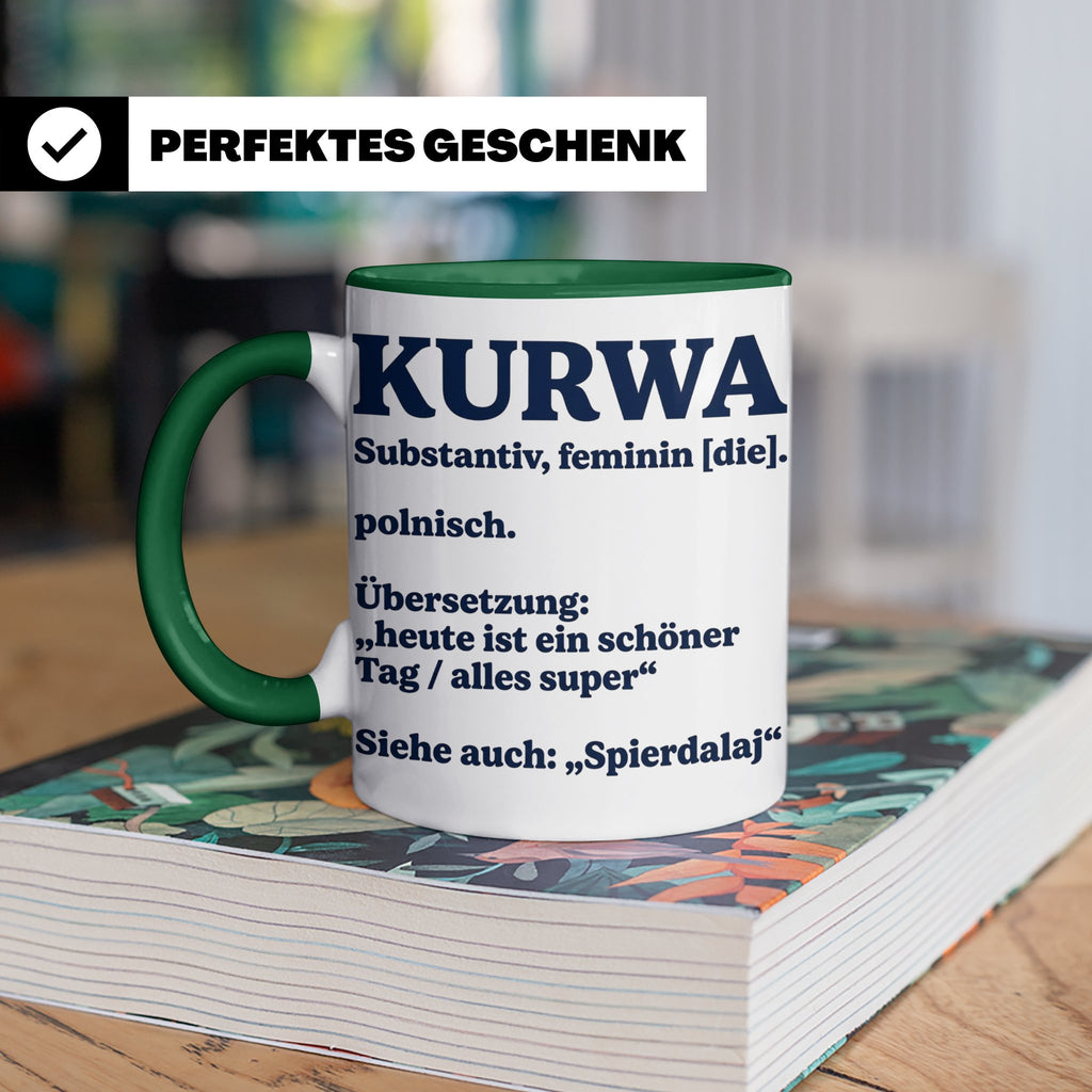 Kurwa Tasse mit lustiger Definition, polnischer Spruch als G – Grün [farbe:grün]