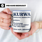 Kurwa Tasse mit lustiger Definition, polnischer Spruch als G – Blau [farbe:blau]