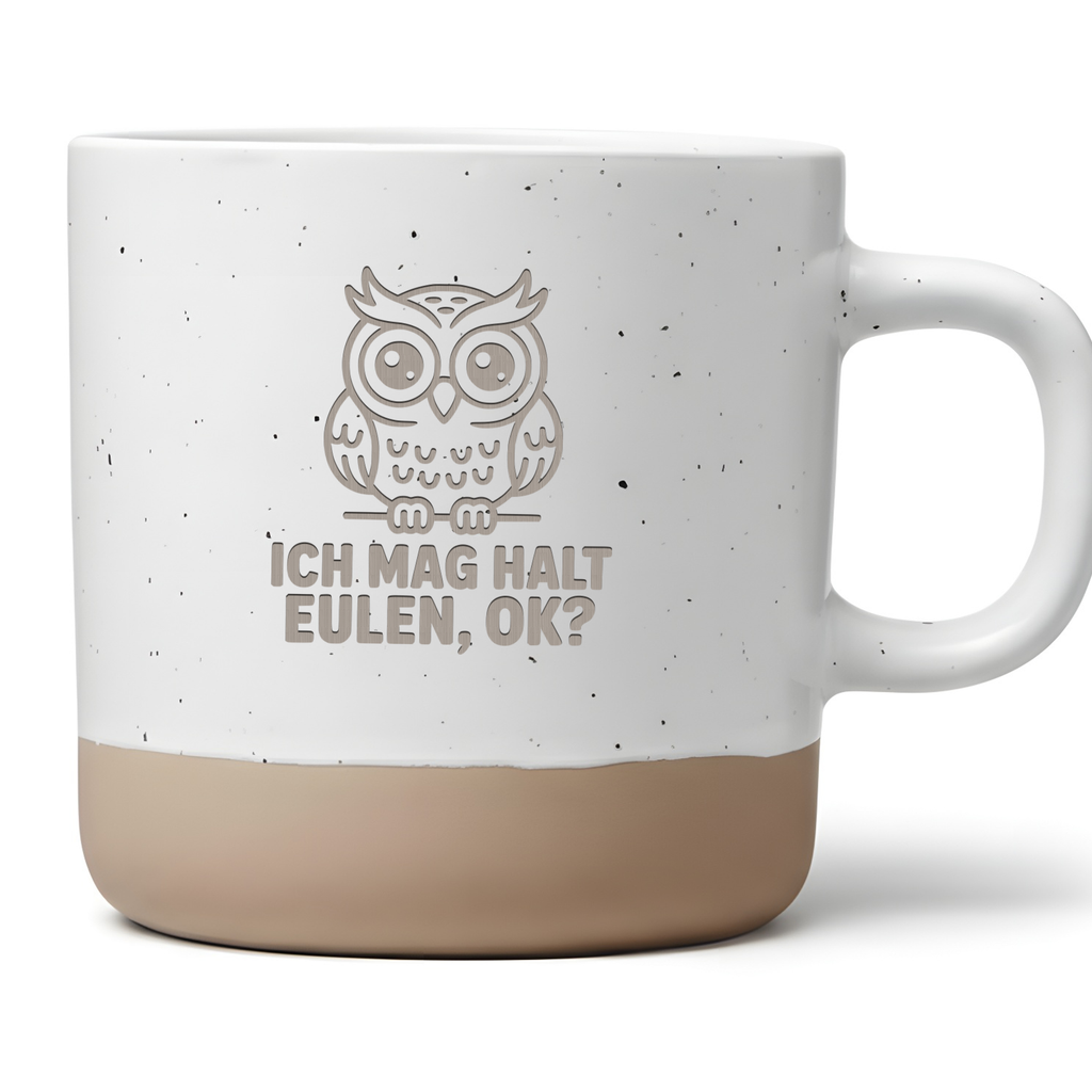 Eulen Tasse mit Spruch Ich mag halt Eulen ok?, Lustiges Geschenk für Eulen Liebhaber, Kaffeetasse Vogel Motiv, Süße Eule Becher Keramik