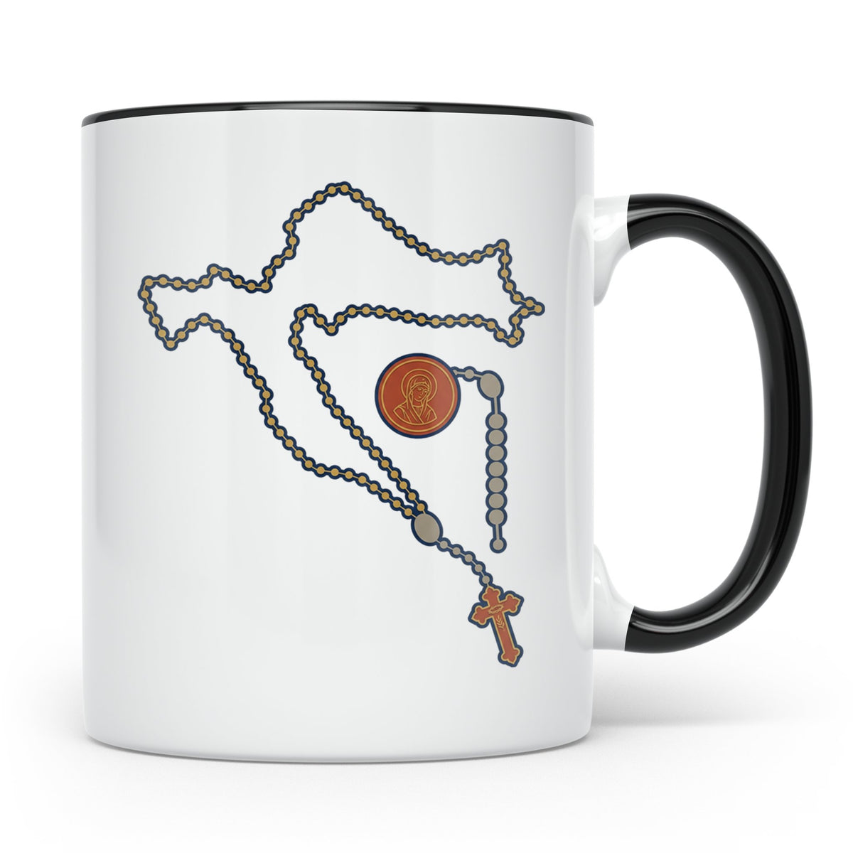 Kroatien Rosenkranz Tasse mit Karte, Katholischer Glaube Kaf – Schwarz [farbe:schwarz]