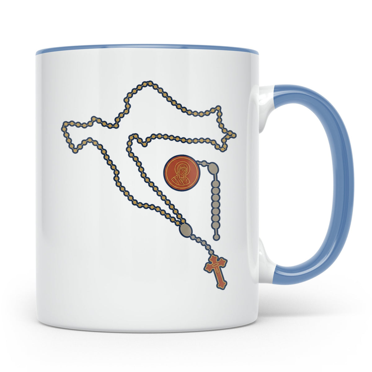 Kroatien Rosenkranz Tasse mit Karte, Katholischer Glaube Kaf – Blau [farbe:blau]
