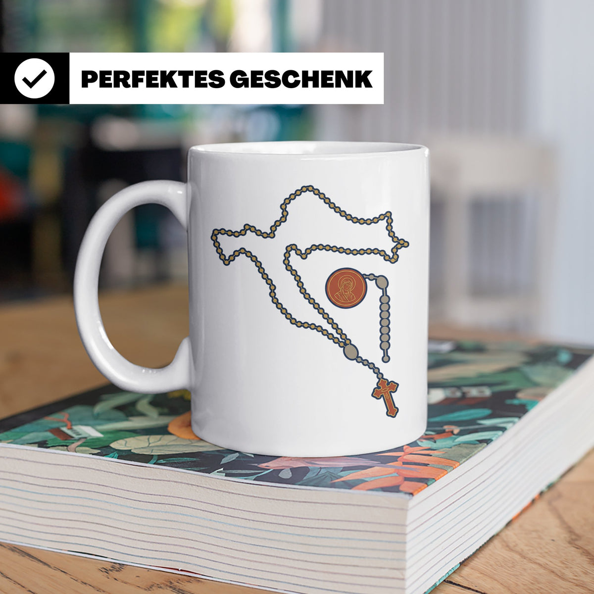 Kroatien Rosenkranz Tasse mit Karte, Katholischer Glaube Kaf – Weiß [farbe:weiß]
