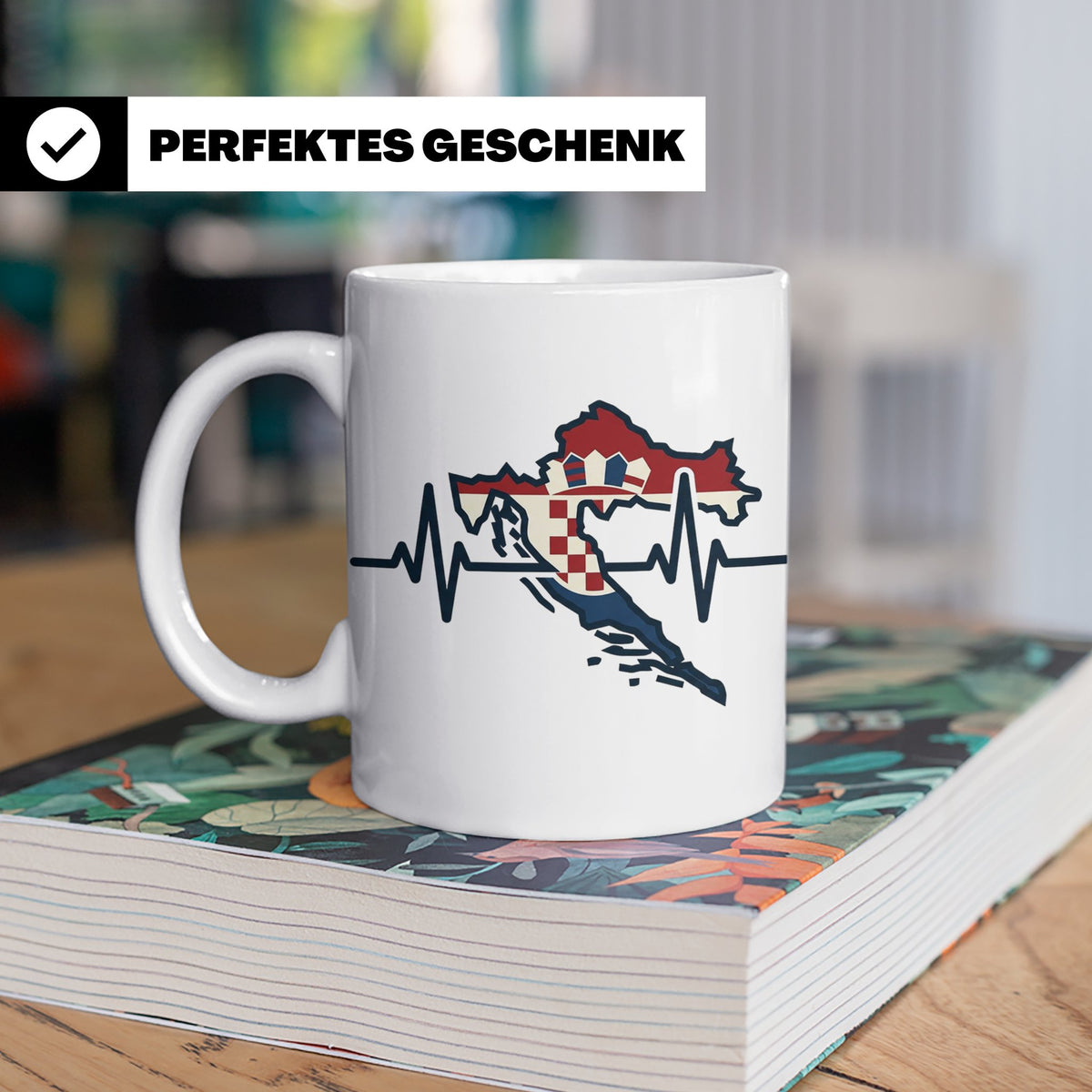 Kroatien Tasse mit Herzschlag EKG & Flagge | Hrvatska Landka – Weiß [farbe:weiß]