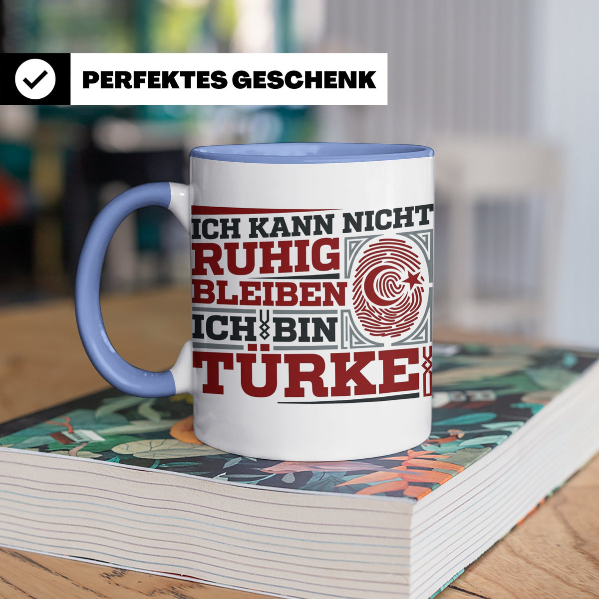 Türke Tasse mit Spruch Ich kann nicht ruhig bleiben, lustige – Blau [farbe:blau]
