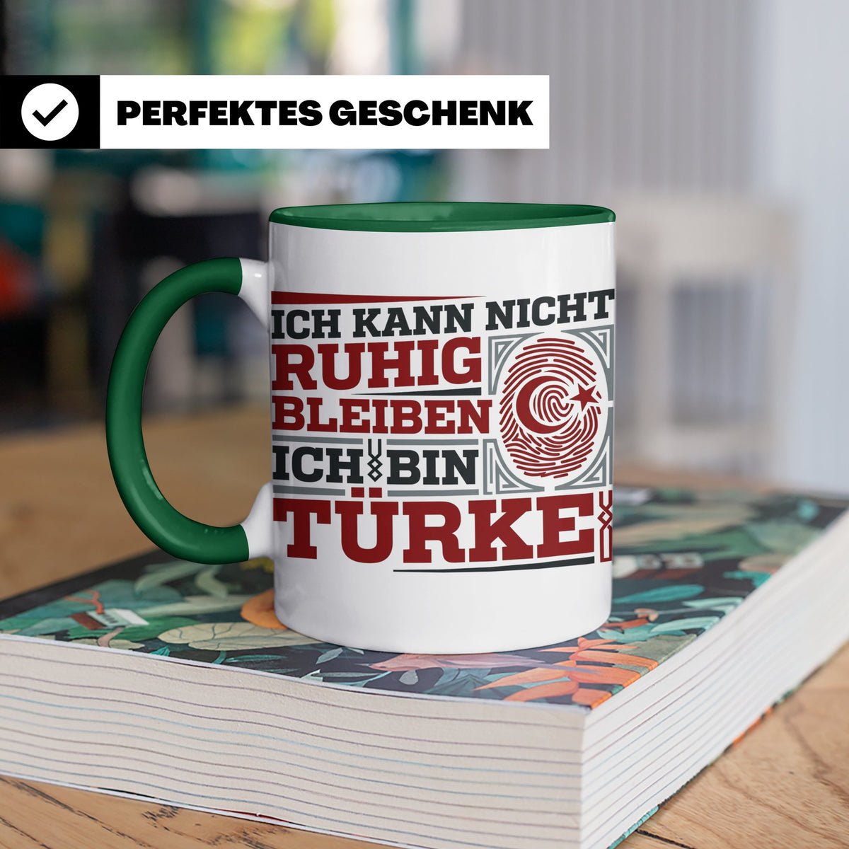Türke Tasse mit Spruch Ich kann nicht ruhig bleiben, lustige – Grün [farbe:grün]