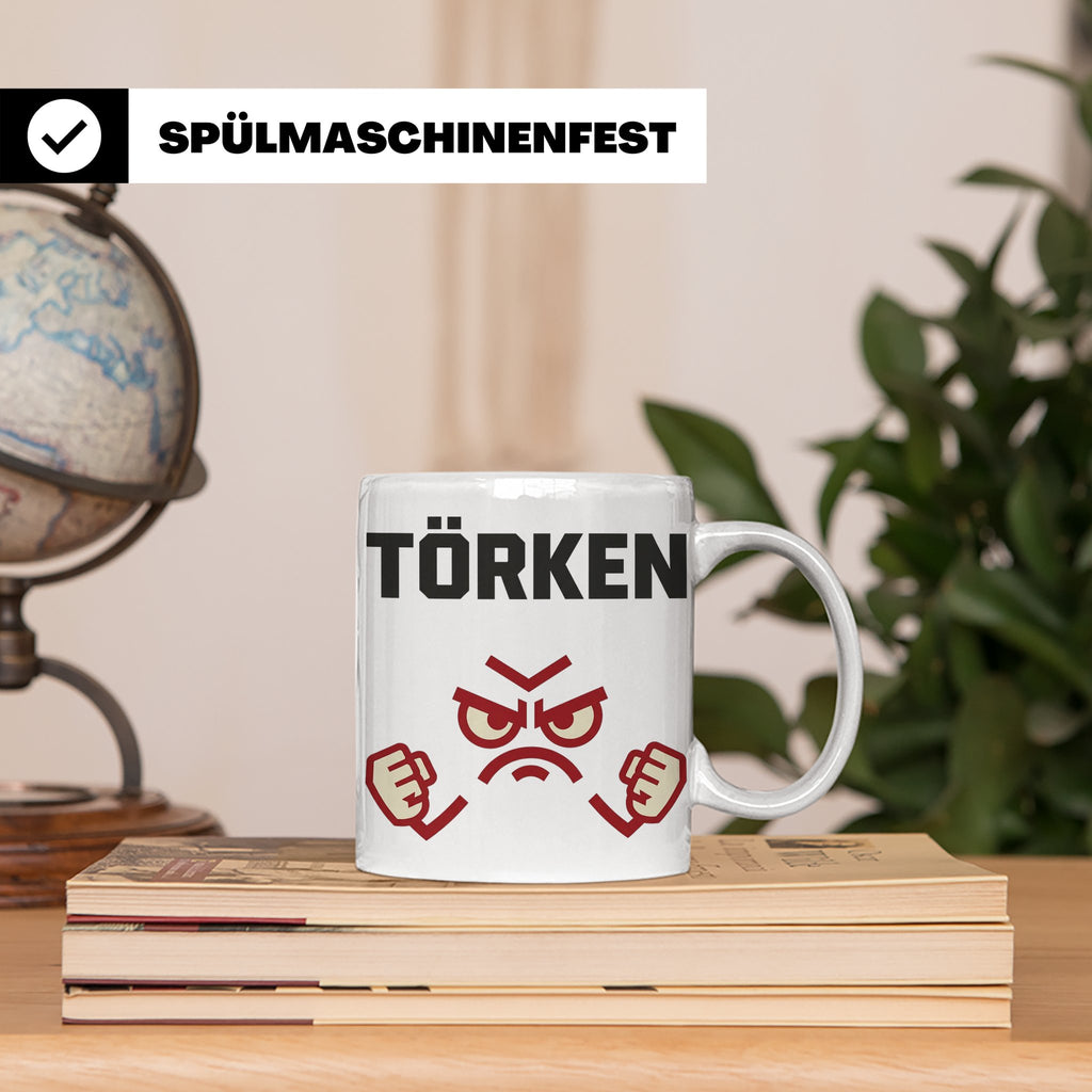 Törken Tasse mit wütendem Gesicht, lustiger Spruch für Morge – Weiß [farbe:weiß]
