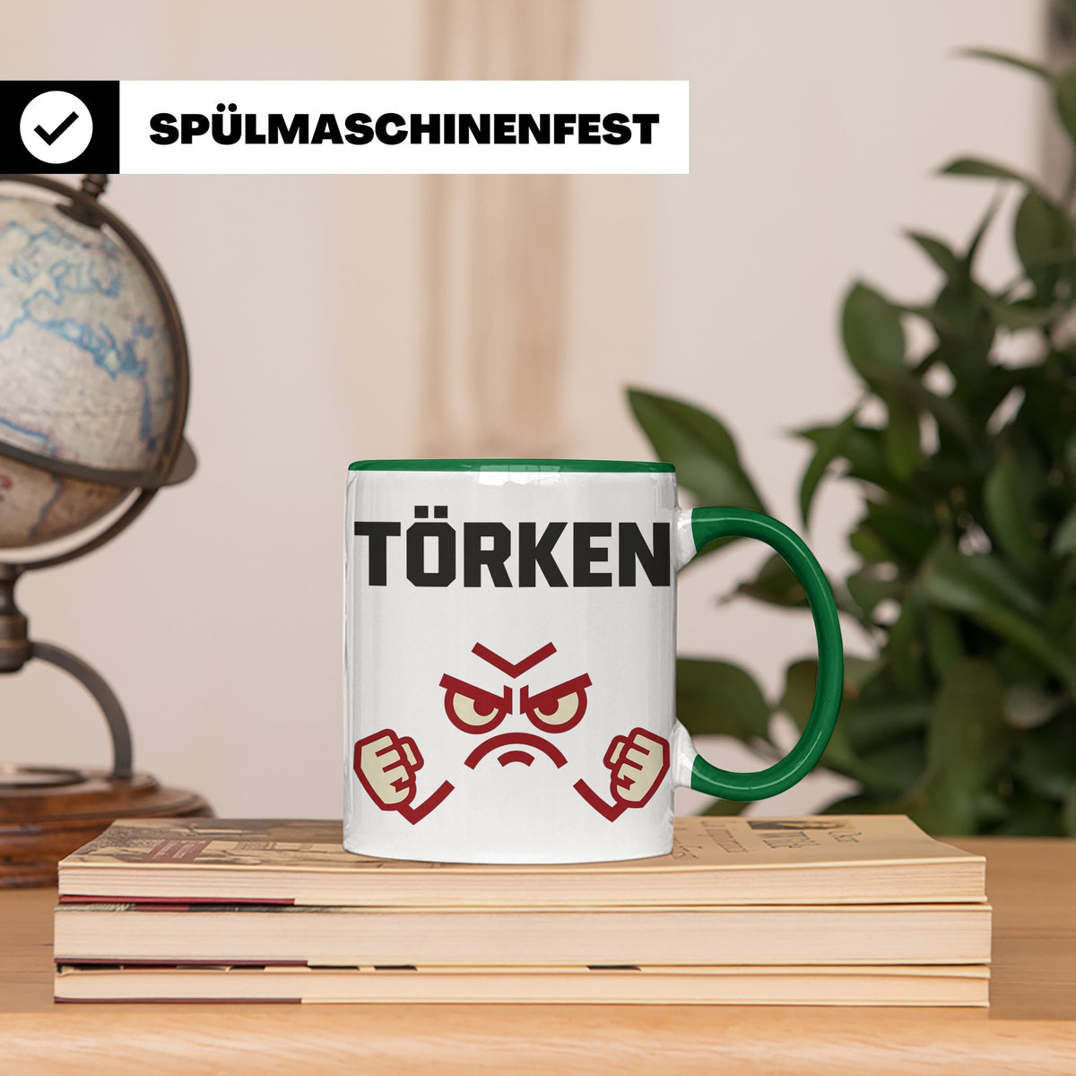 Törken Tasse mit wütendem Gesicht, lustiger Spruch für Morge – Grün [farbe:grün]