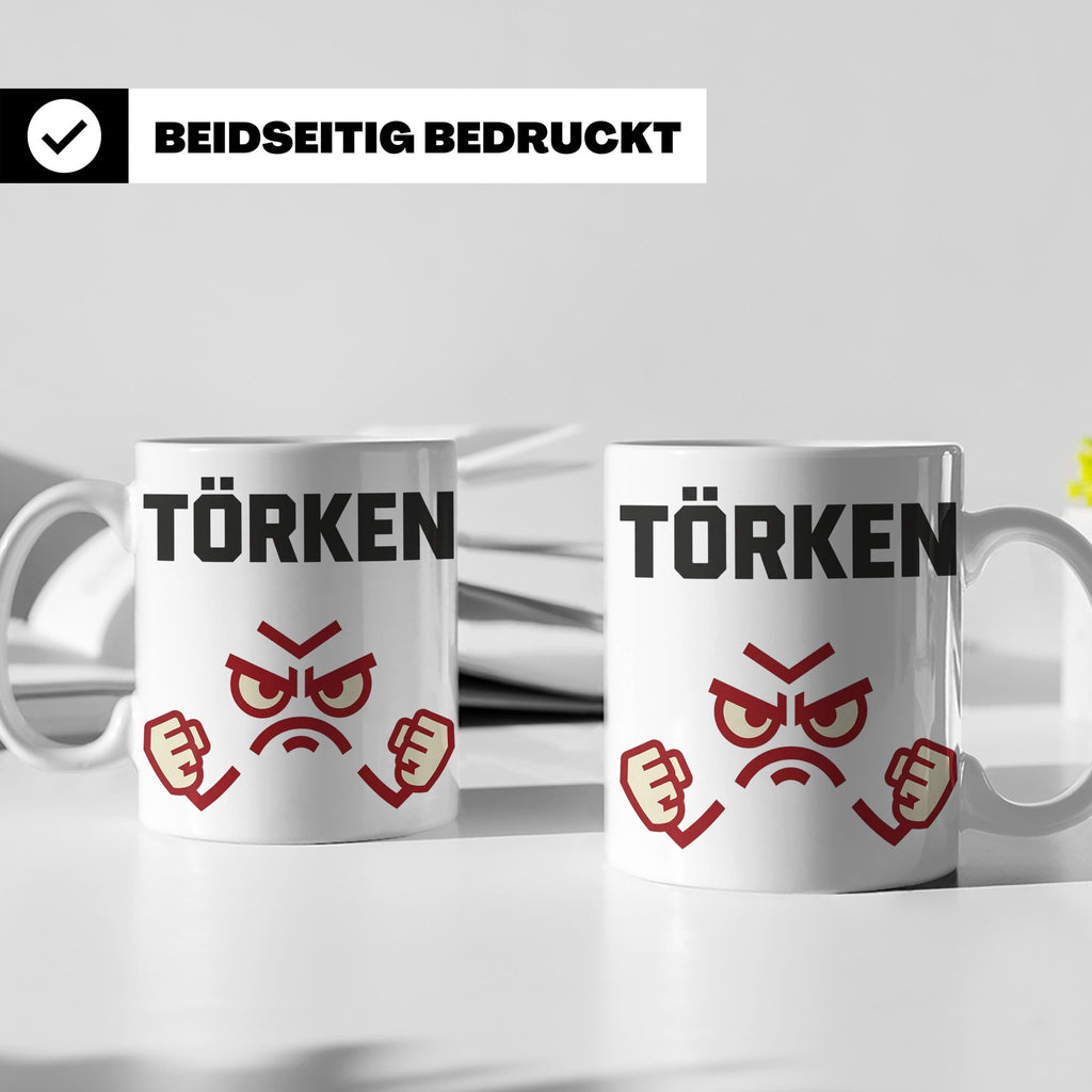 Törken Tasse mit wütendem Gesicht, lustiger Spruch für Morge – Weiß [farbe:weiß]