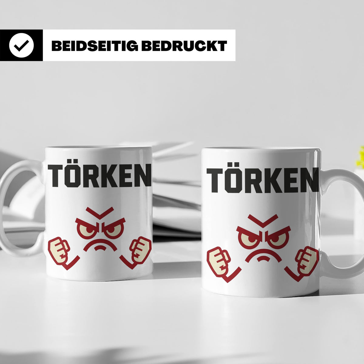 Törken Tasse mit wütendem Gesicht, lustiger Spruch für Morge – Weiß [farbe:weiß]
