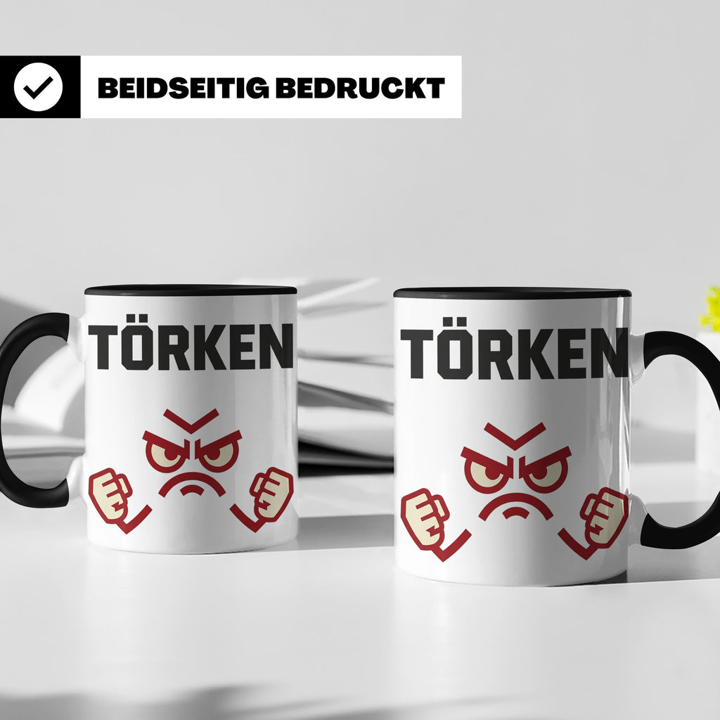 Törken Tasse mit wütendem Gesicht, lustiger Spruch für Morge – Schwarz [farbe:schwarz]