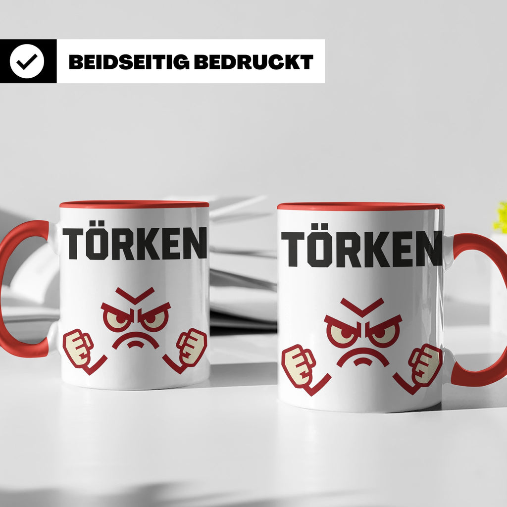 Törken Tasse mit wütendem Gesicht, lustiger Spruch für Morge – Rot [farbe:rot]