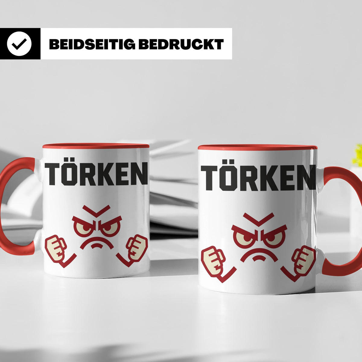 Törken Tasse mit wütendem Gesicht, lustiger Spruch für Morge – Rot [farbe:rot]