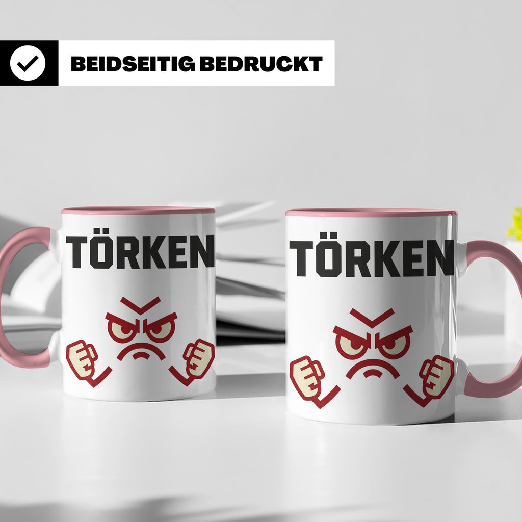 Törken Tasse mit wütendem Gesicht, lustiger Spruch für Morge – Rosa [farbe:rosa]