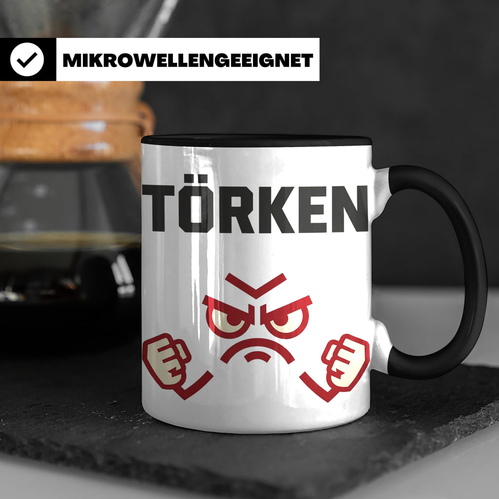 Törken Tasse mit wütendem Gesicht, lustiger Spruch für Morge – Schwarz [farbe:schwarz]