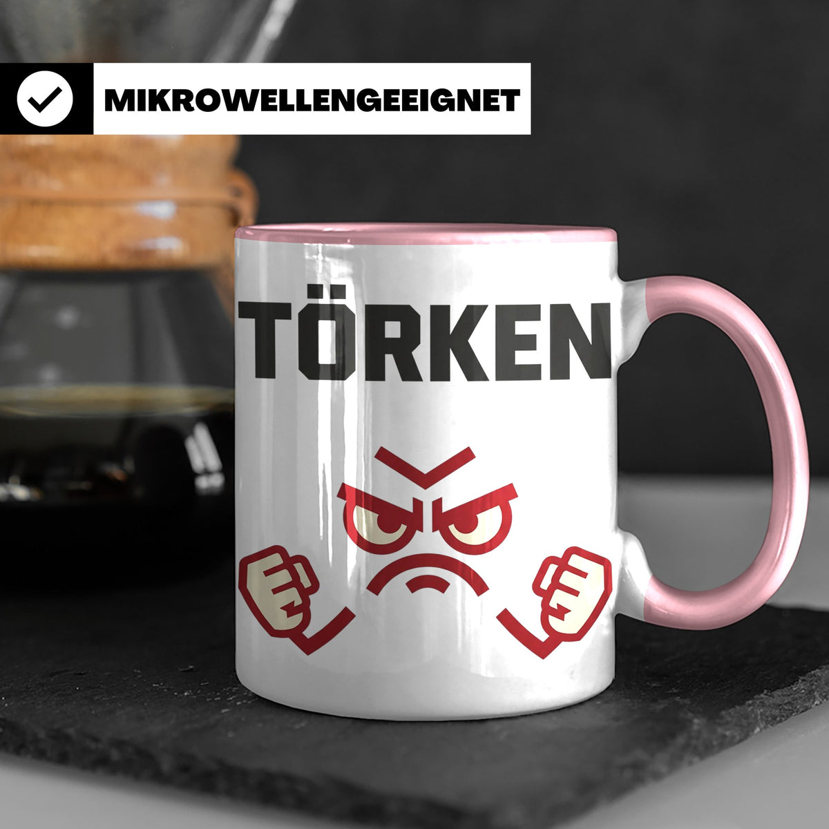 Törken Tasse mit wütendem Gesicht, lustiger Spruch für Morge – Rosa [farbe:rosa]